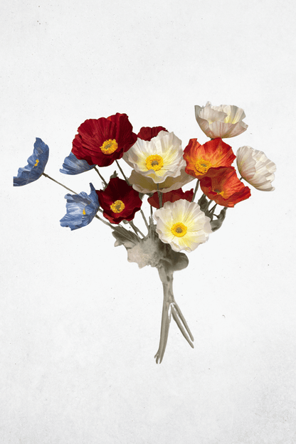 Kunstblume Mohnblume 3-Köpfig - 61cm - Weiß/Orange/Blau - Kunstblume für moderne & naturinspirierte Deko