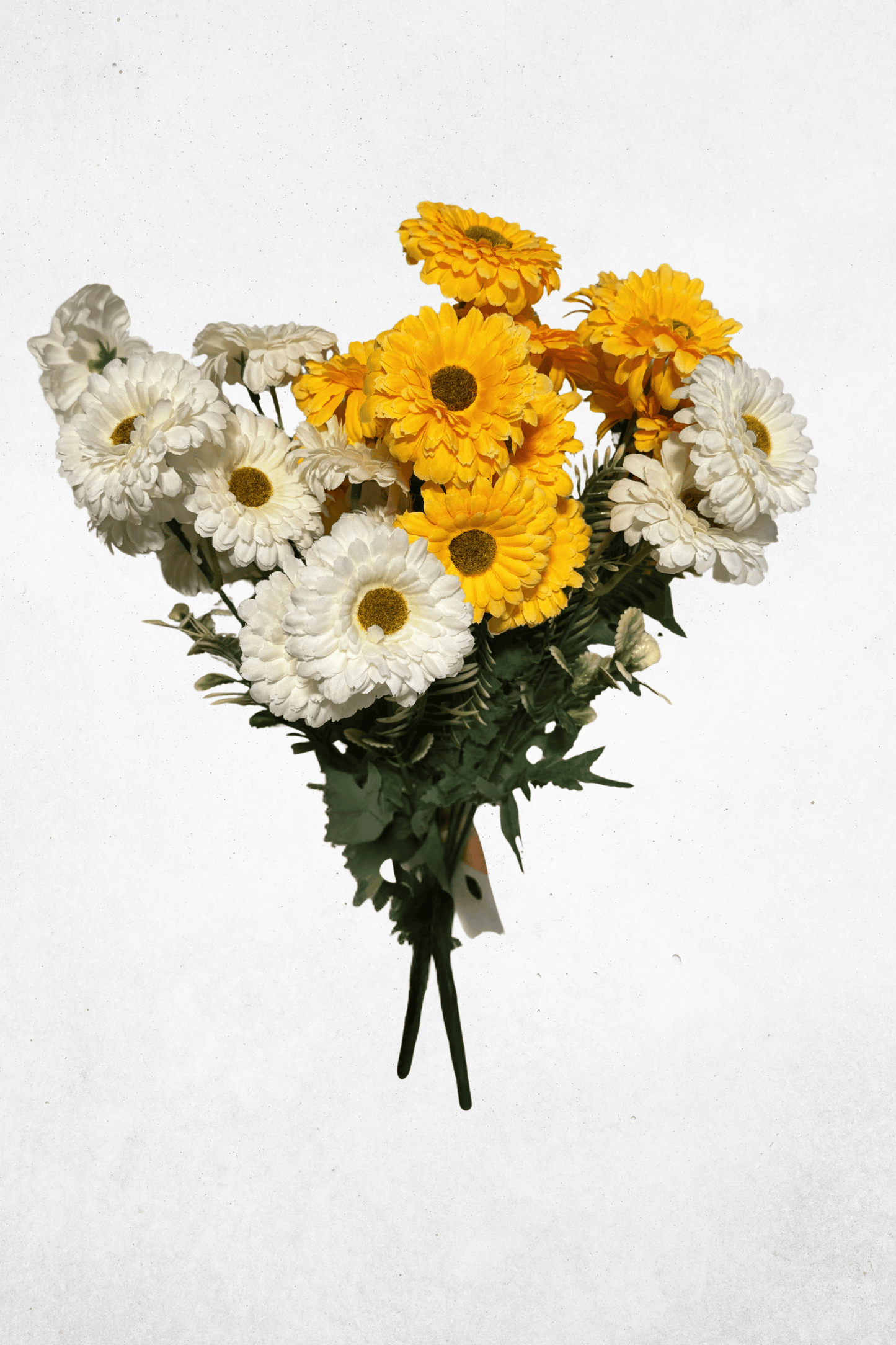 Kunstblume Gerbera 3-Köpfig - 45cm - Weiß/Gelb - Kunstblume für fröhliche Tischdeko & Arrangements