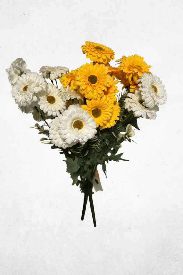 Kunstblume Gerbera 3-Köpfig - 45cm - Weiß/Gelb - Kunstblume für fröhliche Tischdeko & Arrangements