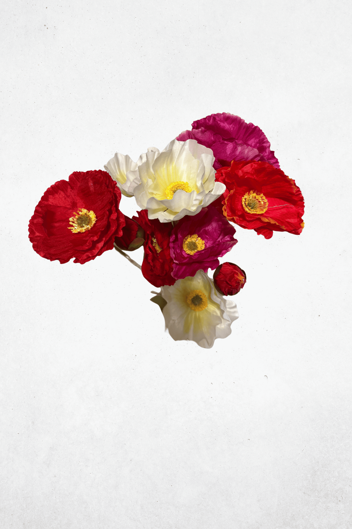 Kunstblume Mohnblume 3-Köpfig - 61cm - Weiß/Rot/Pink/Hellrot - Kunstblume für moderne & naturinspirierte Deko