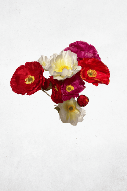 Kunstblume Mohnblume 3-Köpfig - 61cm - Weiß/Rot/Pink/Hellrot - Kunstblume für moderne & naturinspirierte Deko