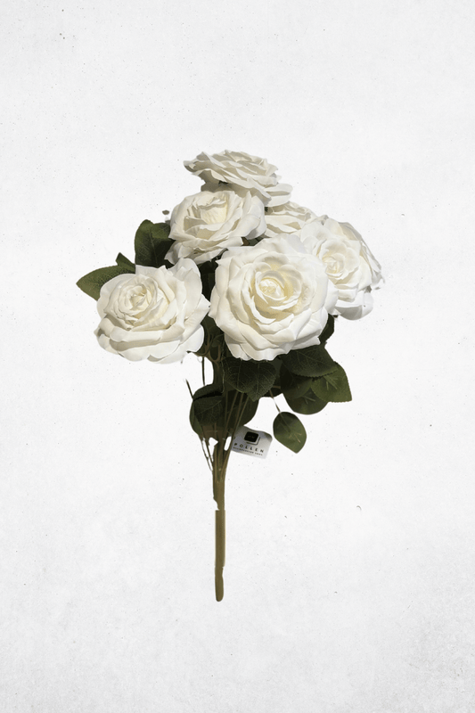 Kunstblume 9-Köpfige Rosen Weiß 42cm