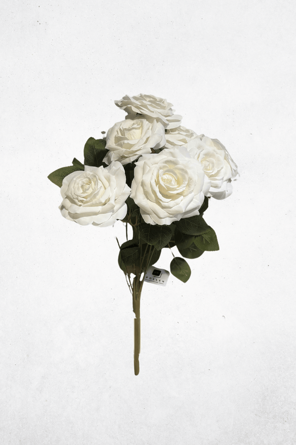 Kunstblume 9-Köpfige Rosen Weiss - 42cm - Kunstrose für Tischdeko & Hochzeitsgestecke