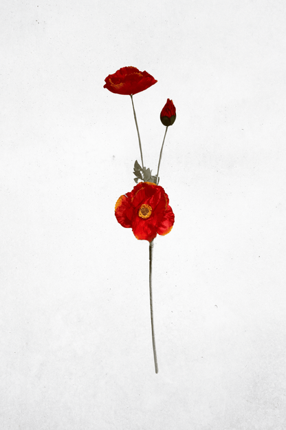 Kunstblume Mohnblume 3-Köpfig Hellrot 61cm