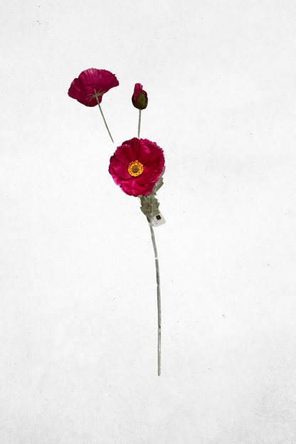Kunstblume Mohnblume 3-Köpfig Pink 61cm