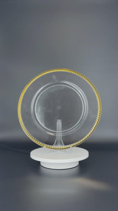 Transparenter Platzteller mit Musterrand Gold 32cm - Edle Tischunterlage für Hochzeiten & Gastronomie