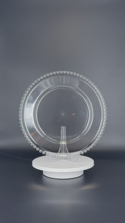 Transparente Platzteller mit Perlenrand Gold/Silber/Transparent/Schwarz 32cm - Edle Tischunterlage für Hochzeiten & Gastronomie