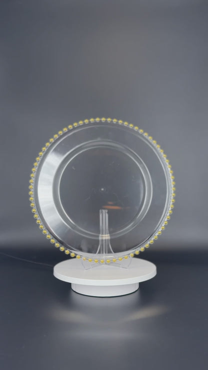 Transparente Platzteller mit Perlenrand Gold/Silber/Transparent/Schwarz 32cm - Edle Tischunterlage für Hochzeiten & Gastronomie